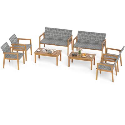 Gymax 8 Pieces Patio Furniture Set PE Rattan Patio Bistro Set w/