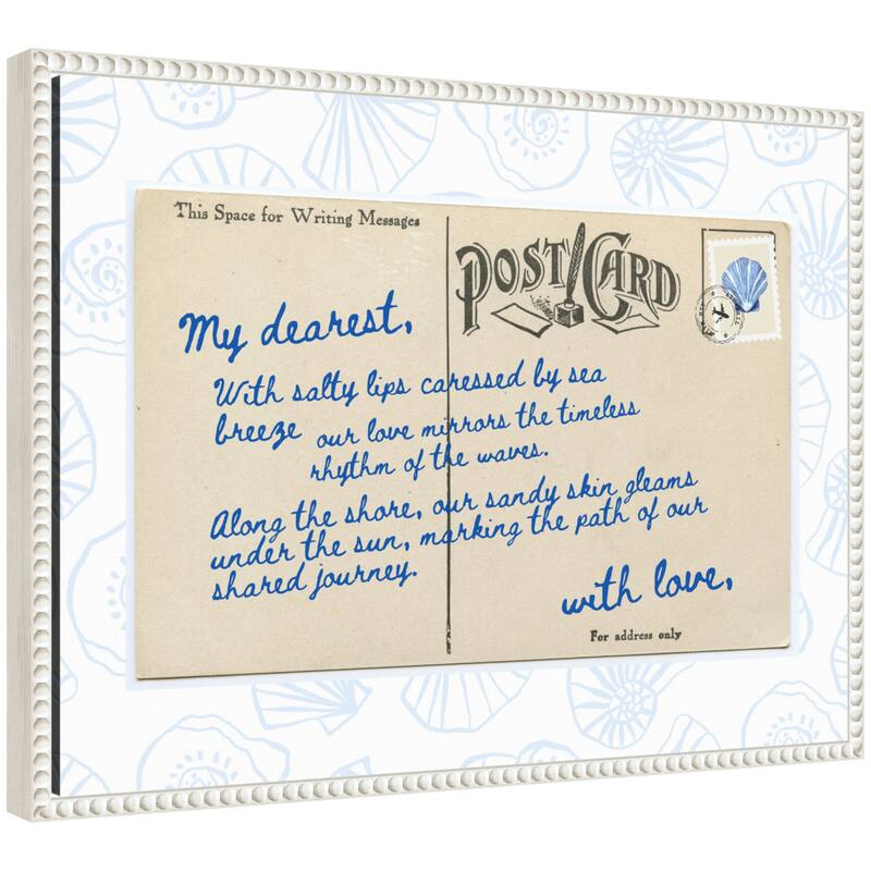 Kate and Laurel Sylvie Beach Love Letter Blue Framed Canvas by Honey Island Studio - 24x18 - White