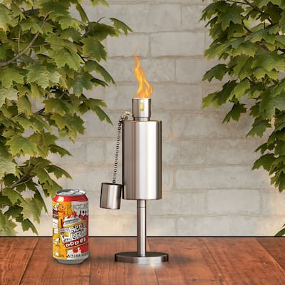 Tabletop Torch Lamp- 10.5" Stainless Steel Outdoor Fuel Canister Flame Light for Citronella Pure Garden