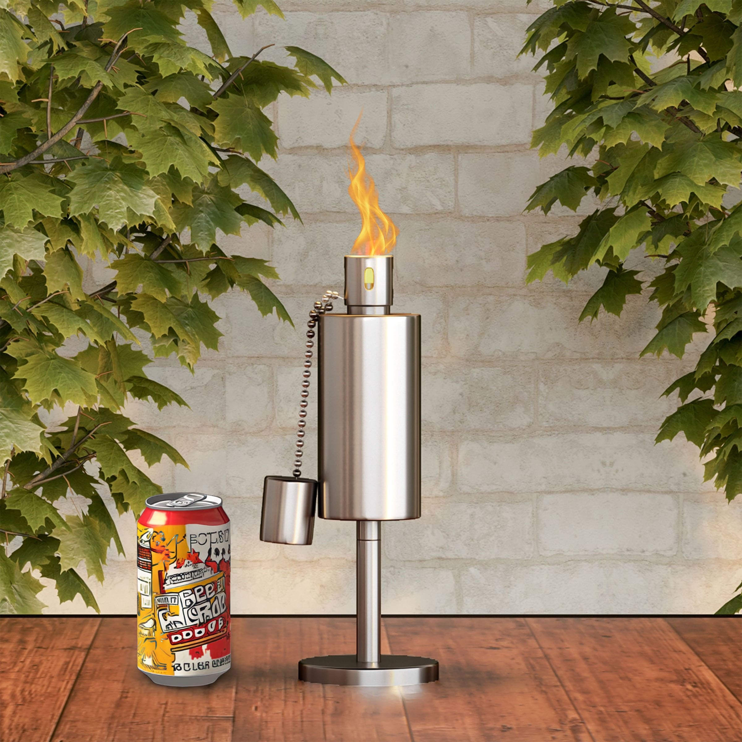 Tabletop Torch Lamp- 10.5" Stainless Steel Outdoor Fuel Canister Flame Light for Citronella Pure Garden