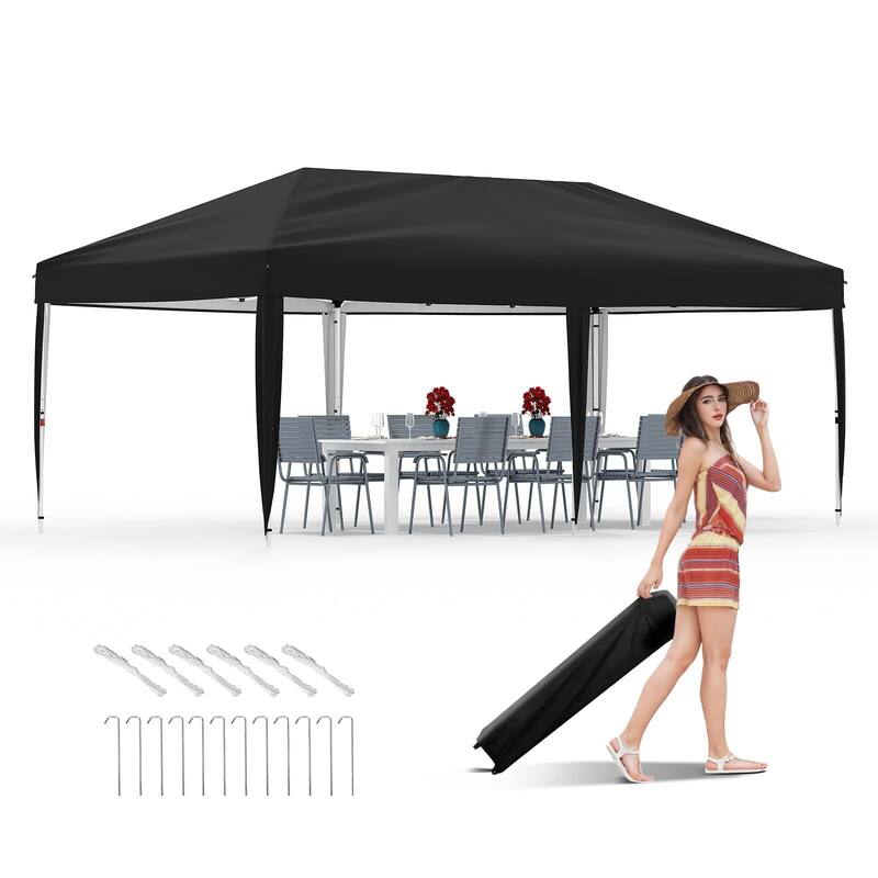 Instant Pop-Up Canopy Tent, No Sidewalls, for Beach, Party - Black - 10*20Ft