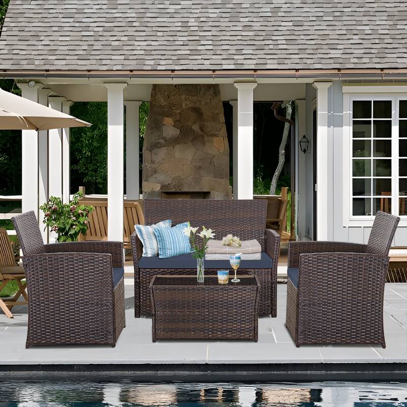 4-Piece PE Rattan Patio Furniture Set, Weather-Resistant Outdoor Conversation Set