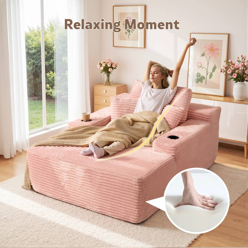 HOOOWOOO Modern Upgraded Fabric Chaise Lounge Sofa Couch with Holder