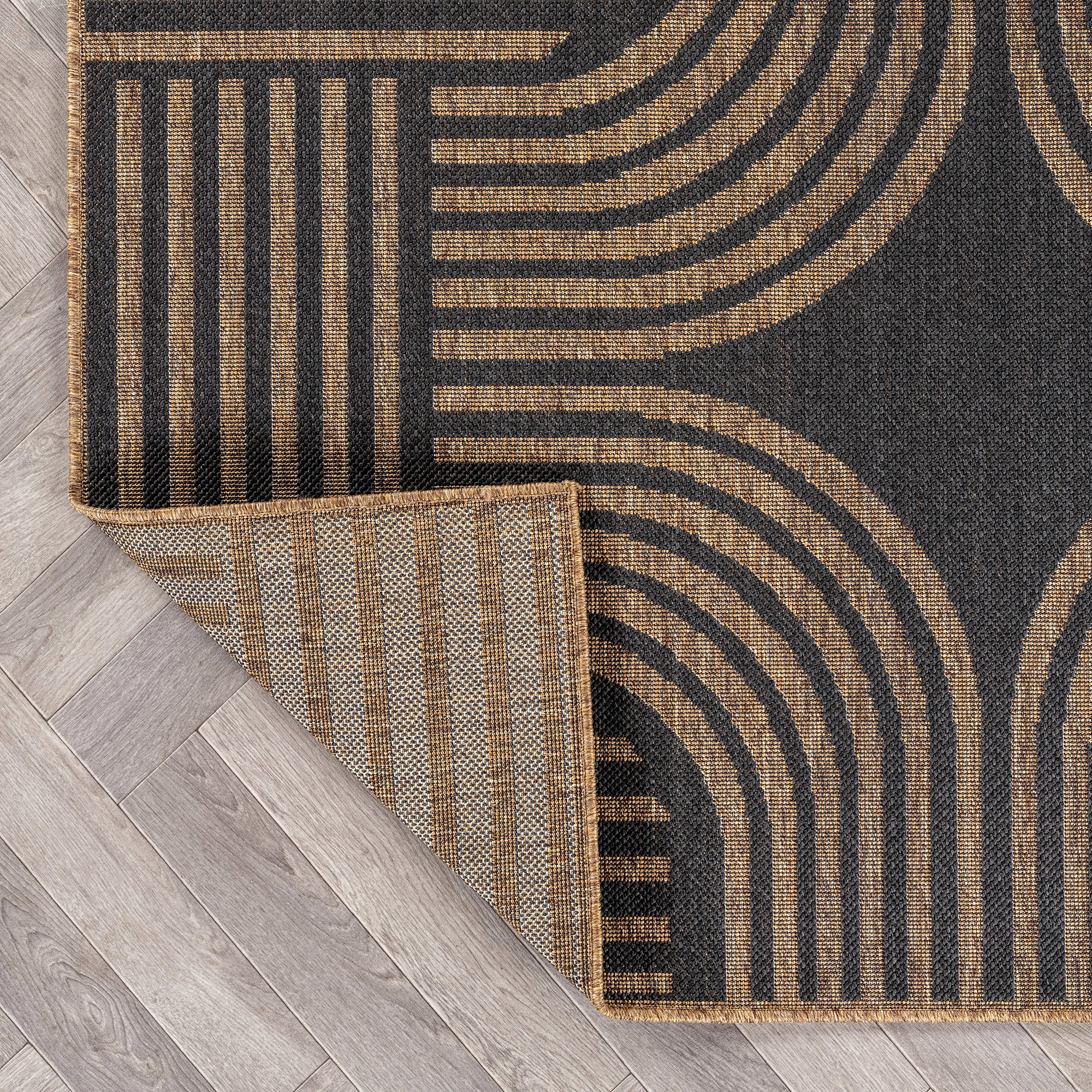 World Rug Gallery Geometric Indoor/Outdoor Flat Woven Area Rug - Natural Jute-Style, Easy-Care Patio Rug for Balcony Patio Deck