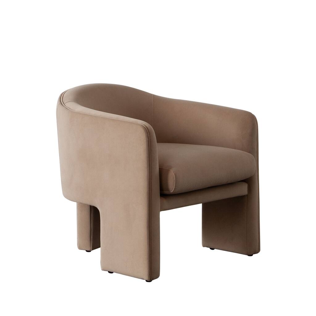 Lery Accent Chair, Curved Back Tripod Base, Camel Brown Velvet, 29 Inch