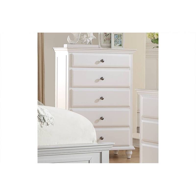 Traditional Style Bed Set Button Tufted Headboard Bun Feet Round Knobs Off White Finish Bedroom Furniture
