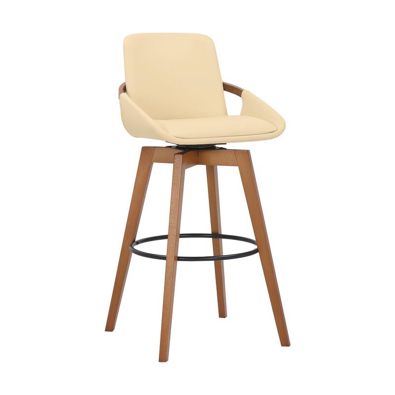 Fabric Swivel Bar Stool with Arms, Full Back and Iron Footrest Frame - Cream-Black - 42 inches