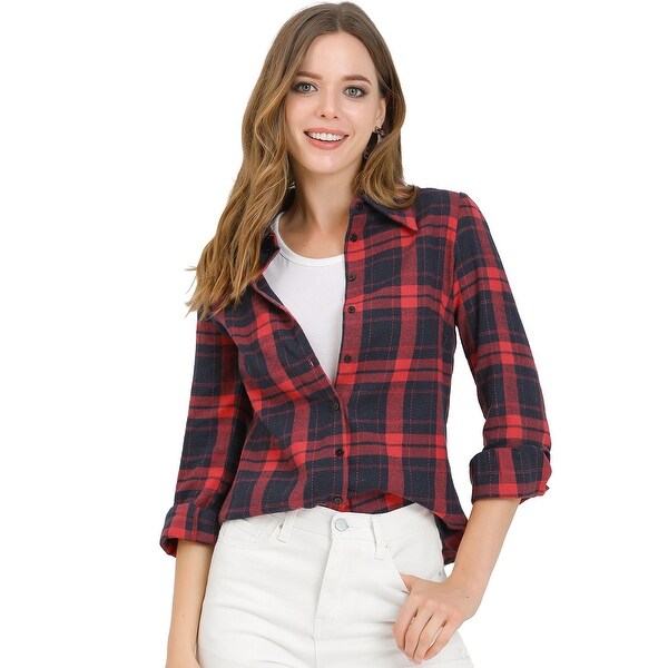 Red and blue plaid shirt women's clearance