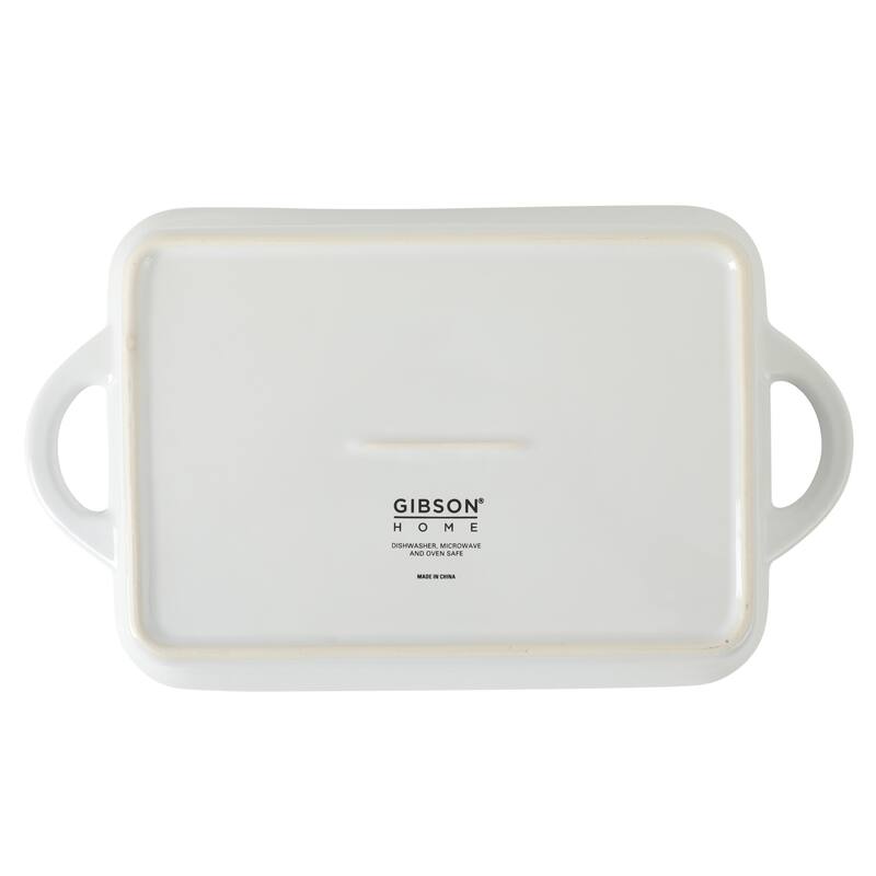 Gibson Home Gracious Dining 2.6Qt with Lid or 2.5Qt White Stoneware Baking Dish with Multi-Purpose Lid - Rectangular
