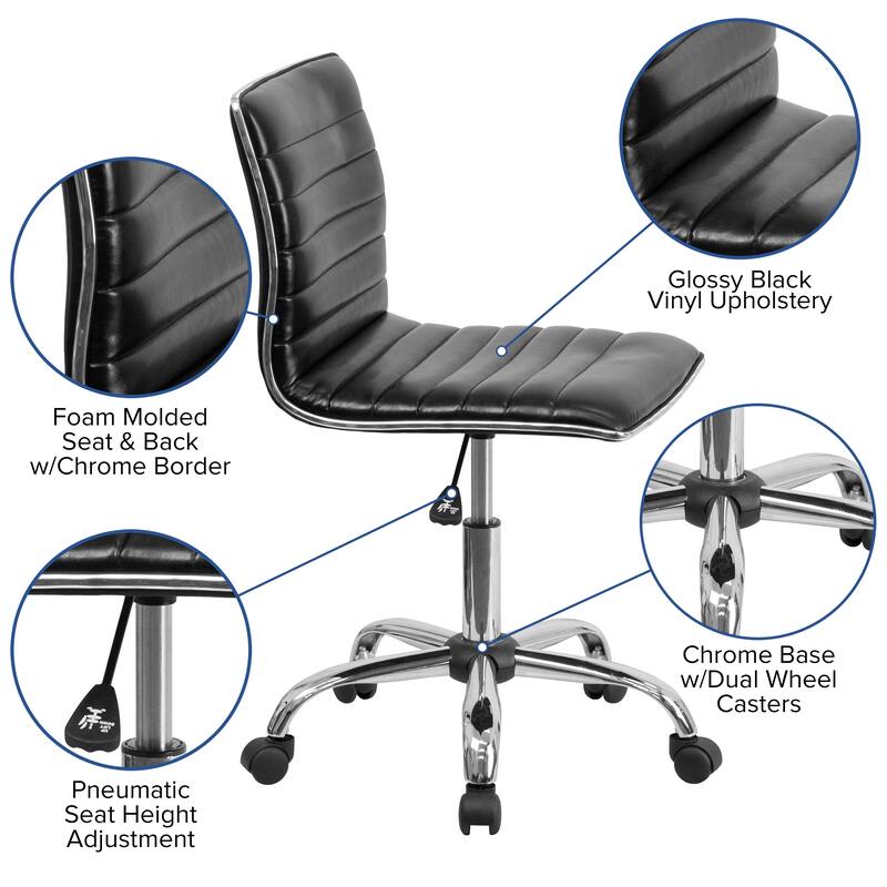 Low Back Designer Armless Ribbed Swivel Task Office Chair