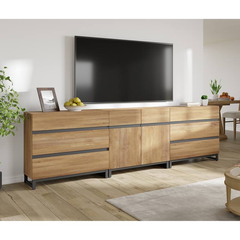 Modern TV Stand for TVs up to 100 inch, 3 in 1 TV Console with Adjustable Shelf and 6 Drawers, Media Console