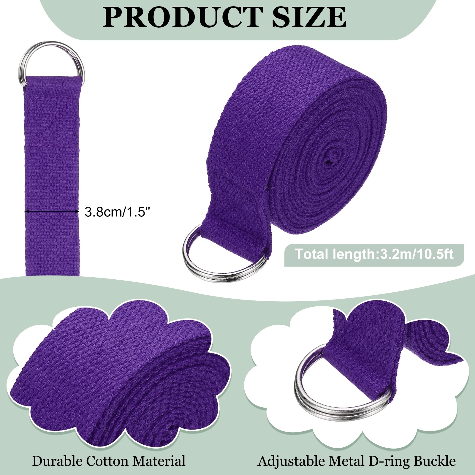 Yoga Strap for Stretching, Athletic Stretch Band with Adjustable Metal D Ring Buckle Yoga Bands