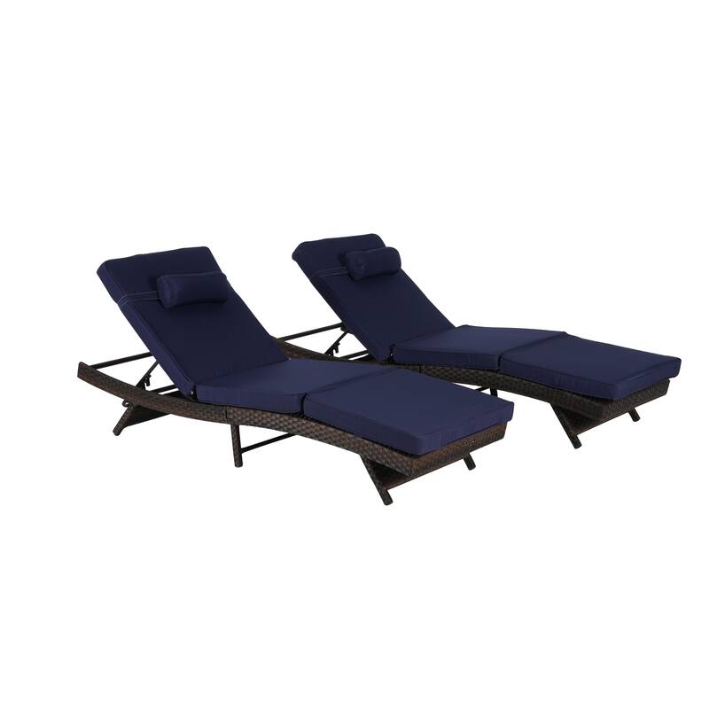 2 Piece Outdoor Wicker Long Reclining Chair Set, Sunbathing Recliner for Beach Poolside Garden