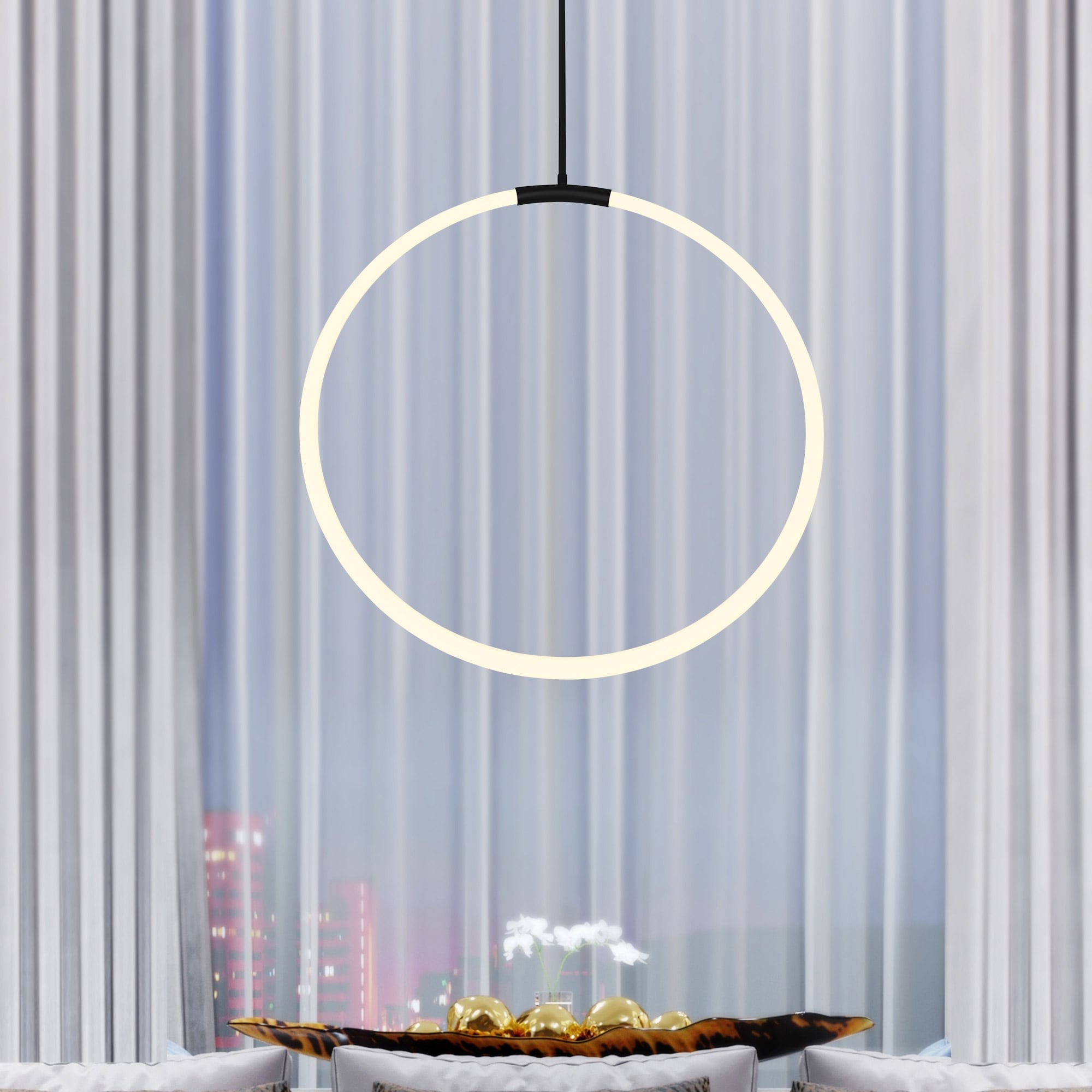CWI Lighting Hoops Integrated LED 24in Black Chandelier
