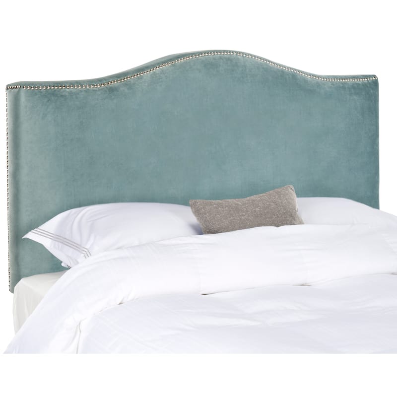 SAFAVIEH Ashlee Arctic Grey Upholstered Headboard - Silver Nailhead (King) - Wedgewood Blue - King