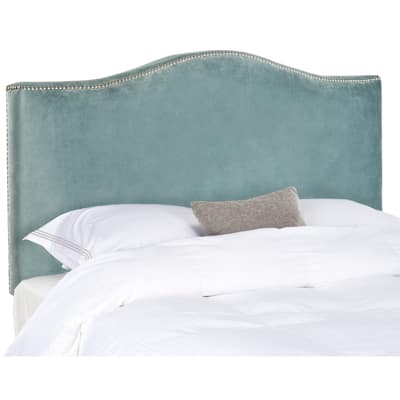 SAFAVIEH Jeneve Wedgwood Blue Velvet Upholstered Headboard - Silver Nailhead (King)