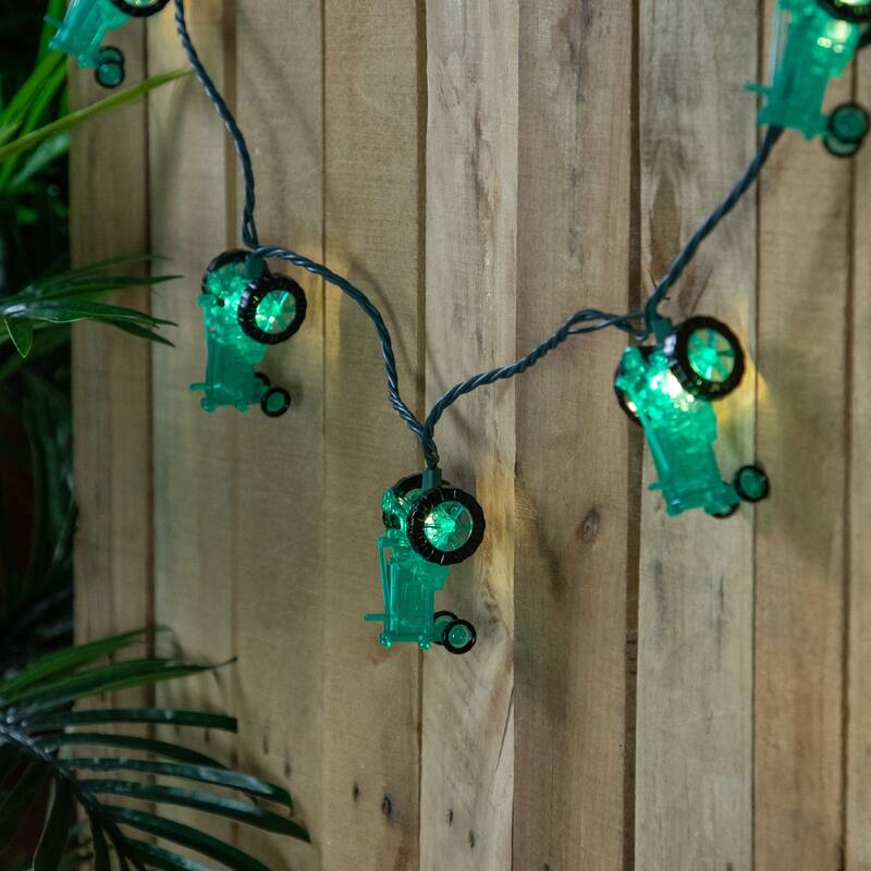 10 Green Tractors Clear White String Light Set - 6' Green Wire