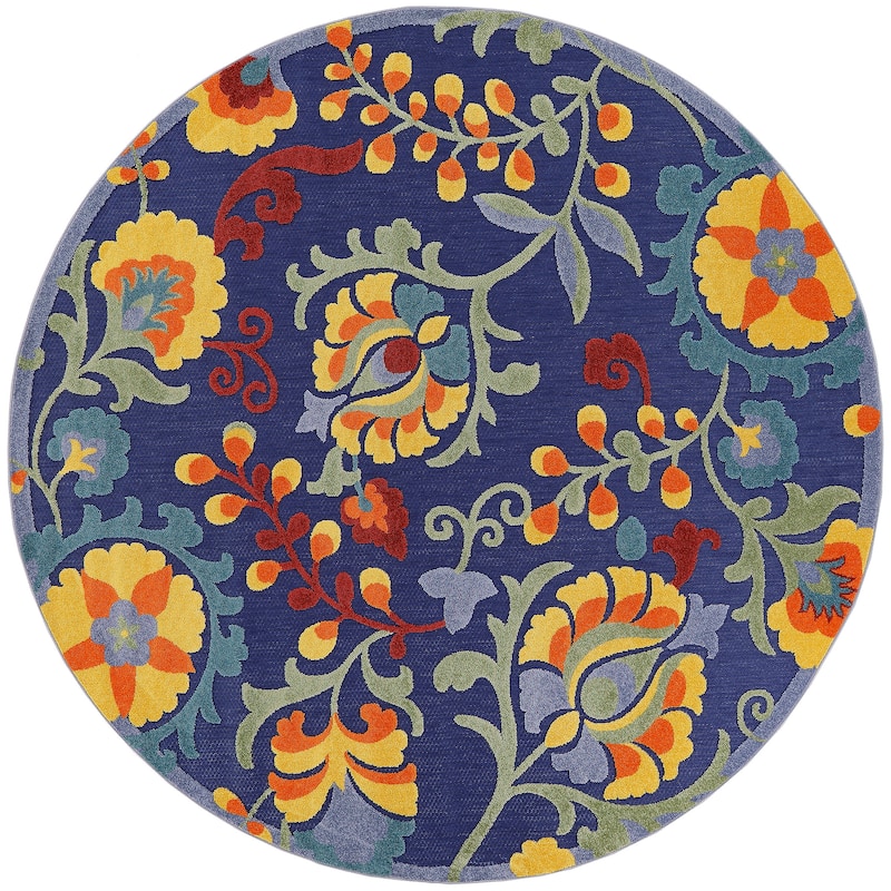 Nourison Alice Indoor/Outdoor Floral Area Rug - 5'3" x Round - Navy/Multicolor