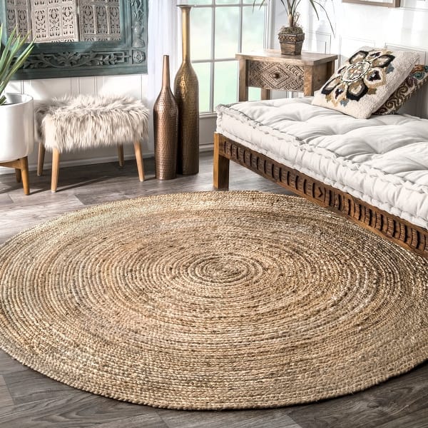 slide 2 of 7, Nuloom Adelaida Farmhouse Jute Area Rug Natural - Round - 10' x 10'
