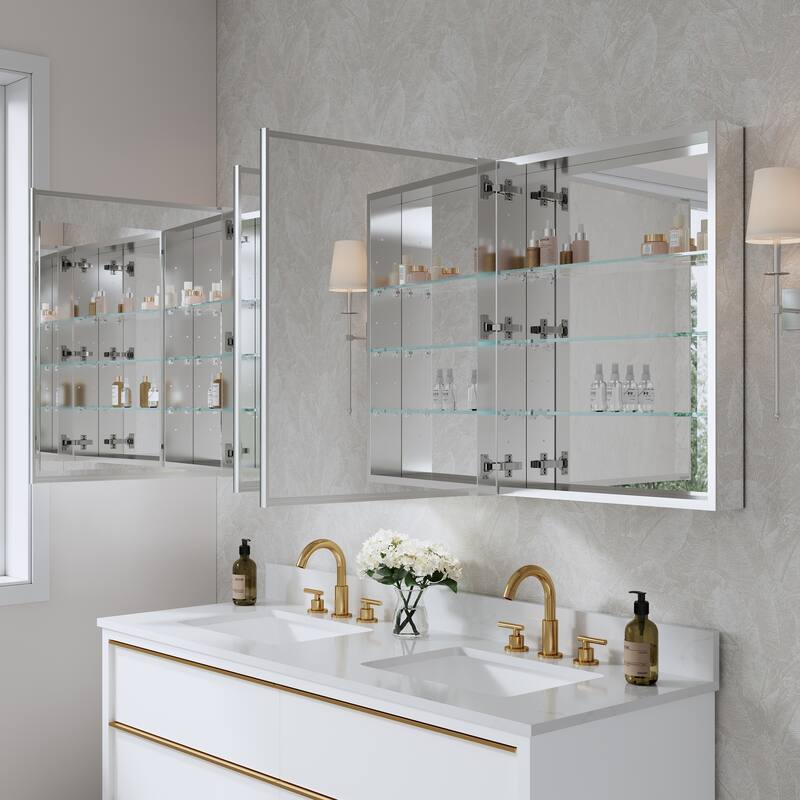 56''/64''W X 30''H Recessed Or Surface Wall Mount Bathroom Medicine Cabinet With Adjustable Glass Shelves