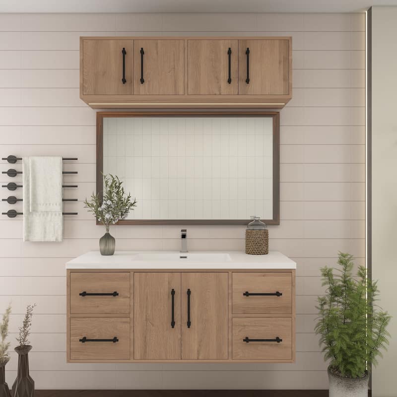 Victoria 48'' Wall-Mounted Vanity Set with Motion Sensor LED light Top Cabinet - 47.2 - Matte - Red Oak