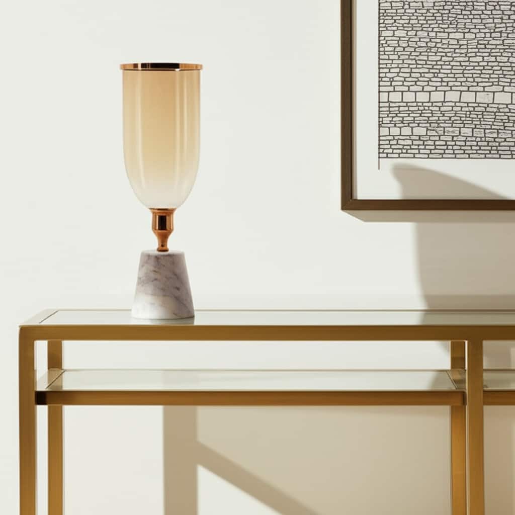 16" Gold And White Glass And Marble Table Vase - 5.10
