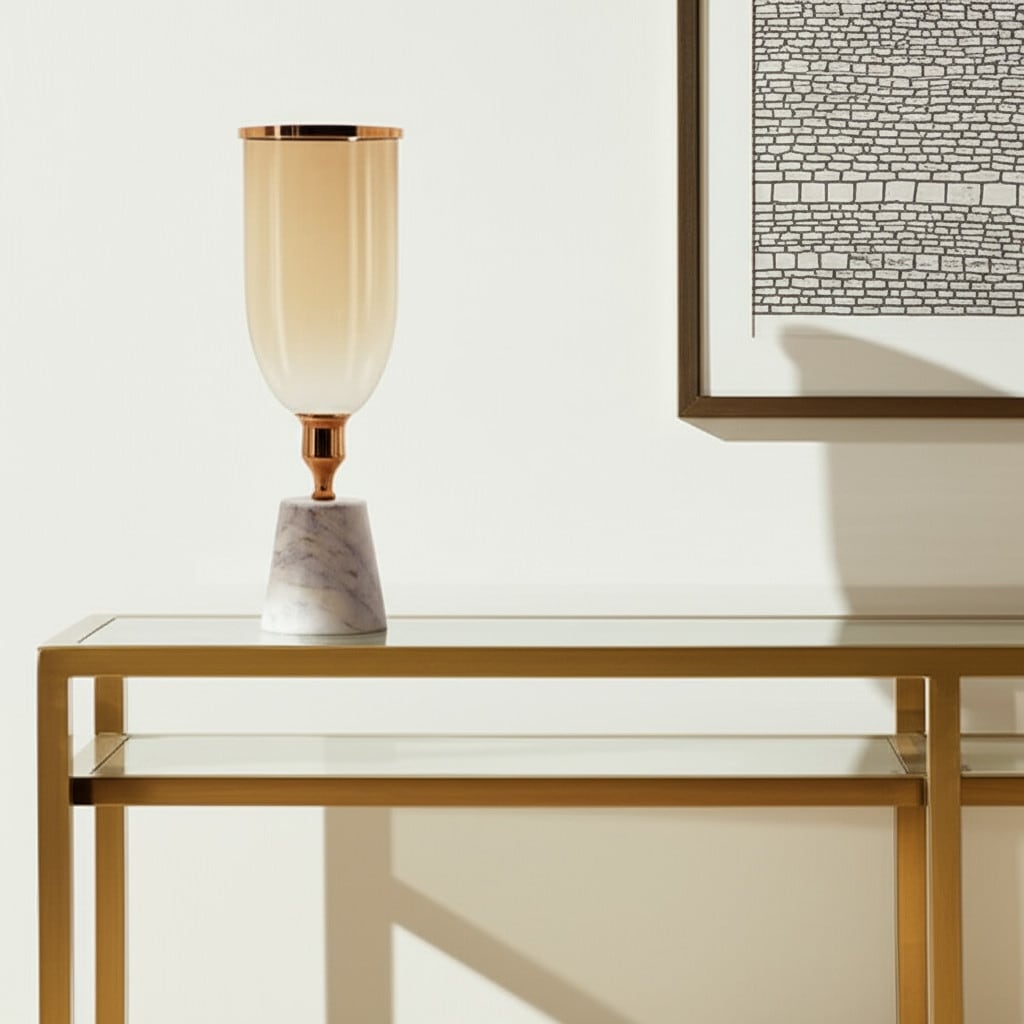 16" Gold And White Glass And Marble Table Vase - 5.10