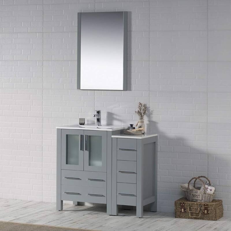 Blossom 36" Solid Wood Bathroom Vanity w/ Ceramic Sink & Side Cabinet