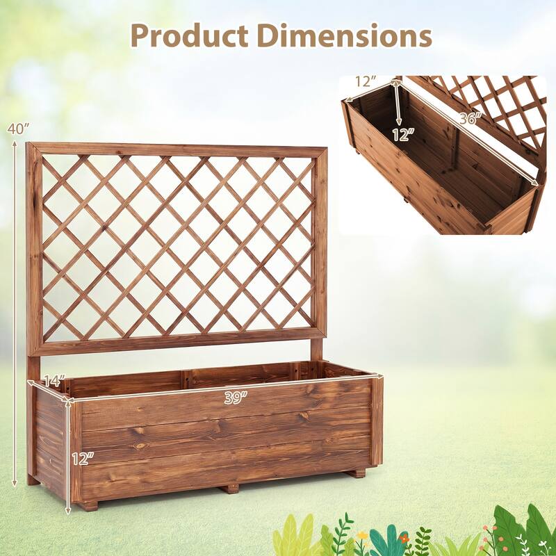 Costway 1/2 PCS 40" Wooden Raised Garden Bed with Lattice Trellis for