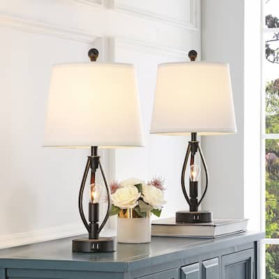 GetLedel 22-in Modern Farmhouse Cage Table Lamp Set with USB Ports (Set of 2)