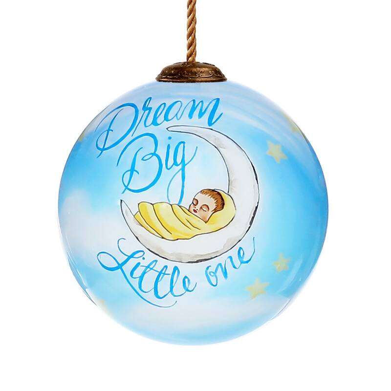 3" Blue White Little Boy Mouth Blown Glass Hanging Christmas Ornament