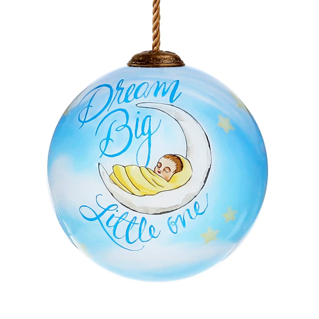 3" Blue White Little Boy Mouth Blown Glass Hanging Christmas Ornament