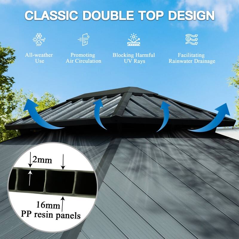 Domi 10x14FT Resin Hardtop Gazebo with Drainage Gutter, 2025 Upgraded Outdoor Metal Gazebo Canopy with Double Roof