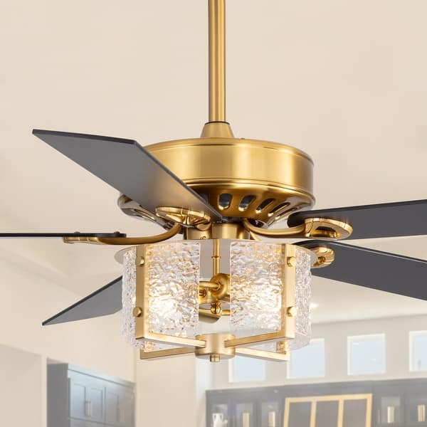 slide 2 of 58, 52" Reversible 5-Blade Caged Ceiling Fan with Light and Remote Electroplated Gold