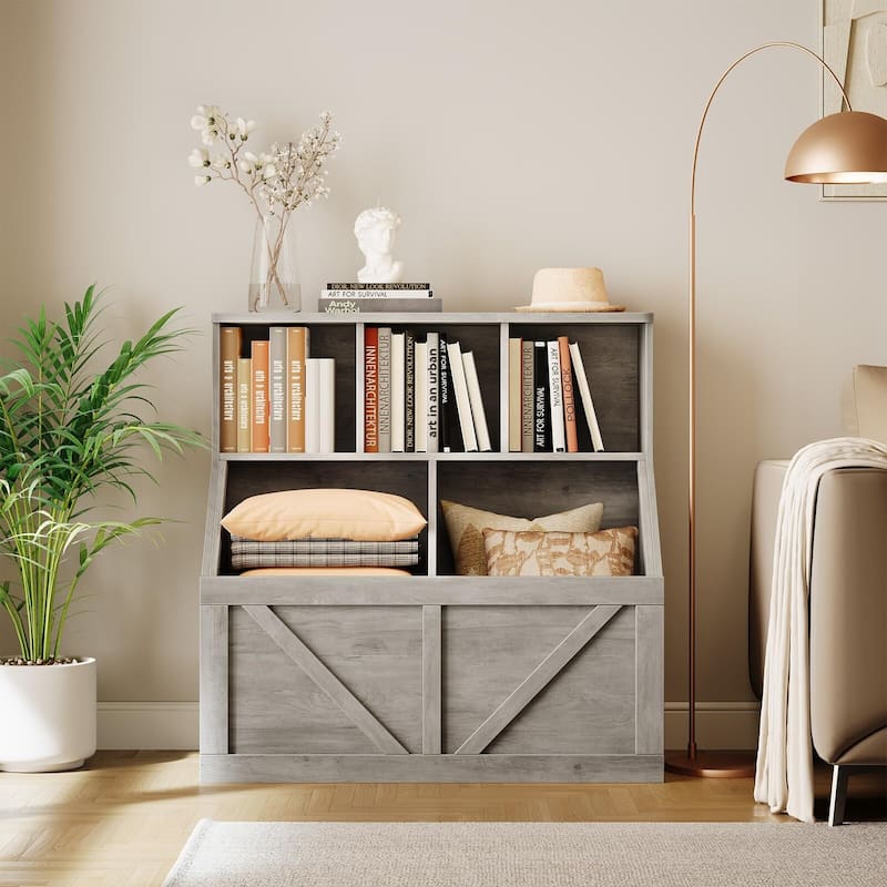 Kids Bookshelf and Toy Storage, Toy Storage Organizer with Storage Cabinet and Toy Shelf, Toddler Book Shelf