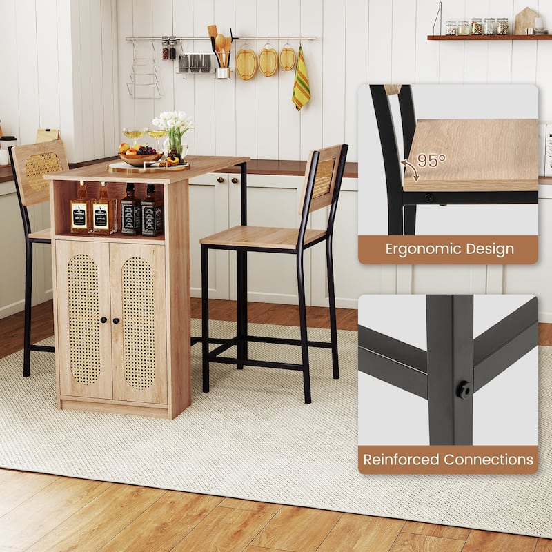 Gymax 3 PCS Bar Table and Chairs Set w/ 2 Bar Stools & Storage Shelves