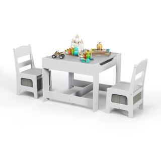 Costway Kids Table Chairs Set With Storage Boxes Blackboard Whiteboard