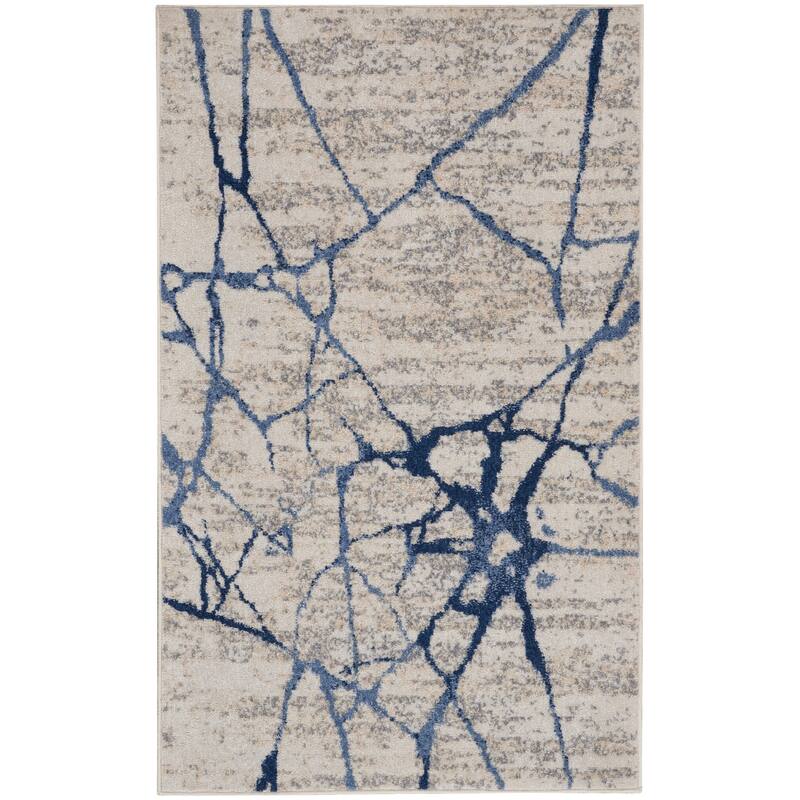 Calvin Klein River Flow Contemporary Abstract Ivory Blue Area Rug