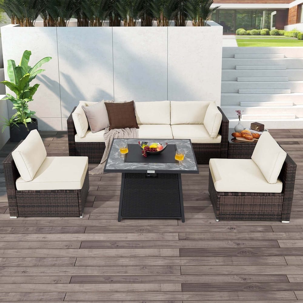 Costway 7 PCS Patio Furniture Set with 35" Propane Gas Fire Pit Table - See Details