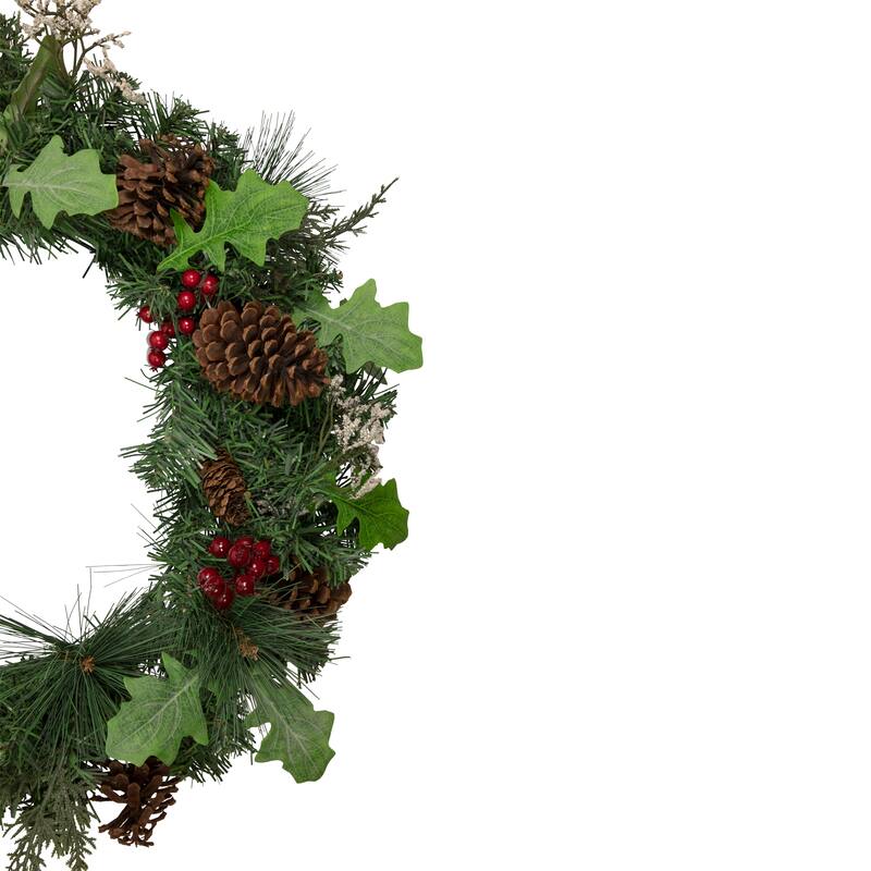 Decorated Natural Pine Berry Artificial Christmas Wreath, 24", Unlit