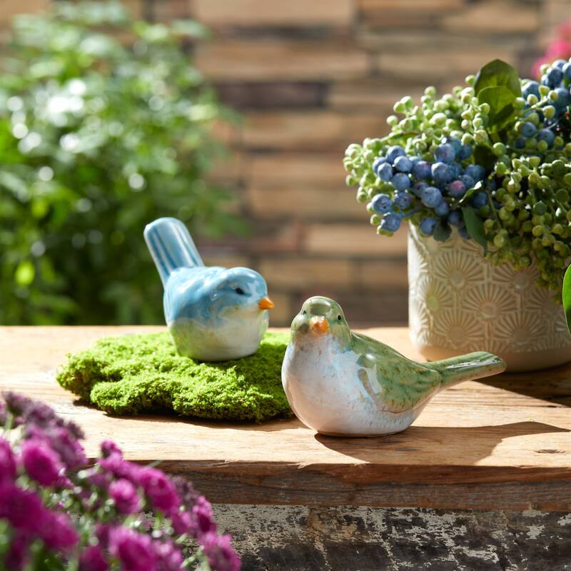 Stoneware Bird Figurines - 5.5" - Blue and Green - Set of 6