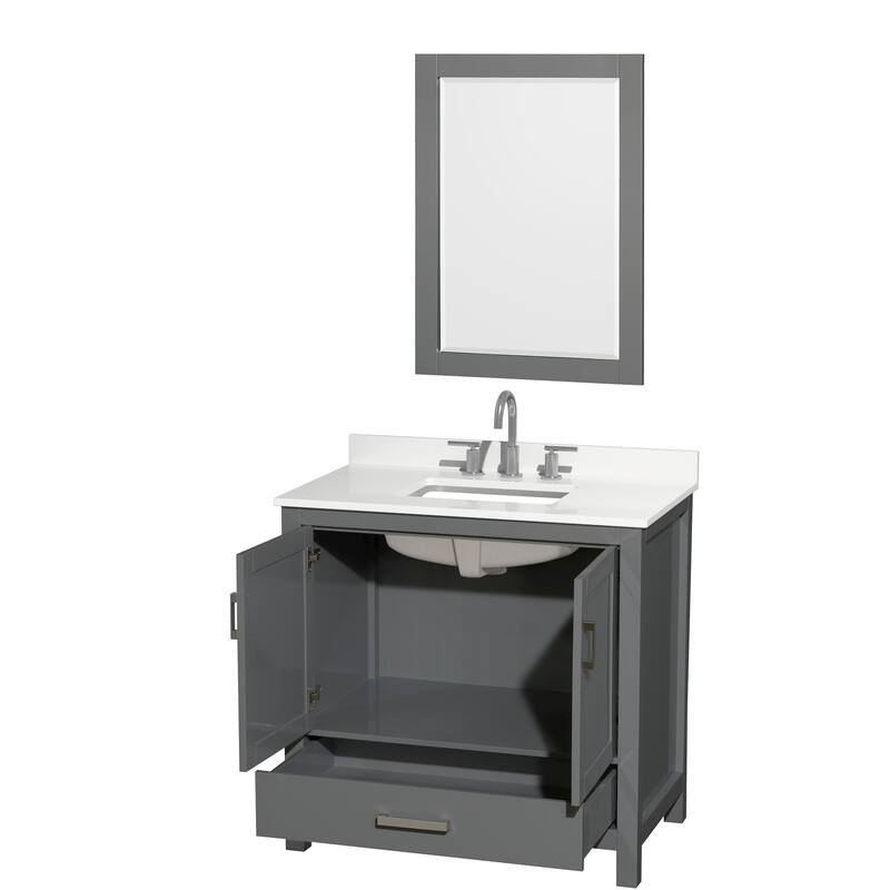 Sheffield 36-inch Single Vanity, 3 Hole Quartz Top, 24-inch Mirror