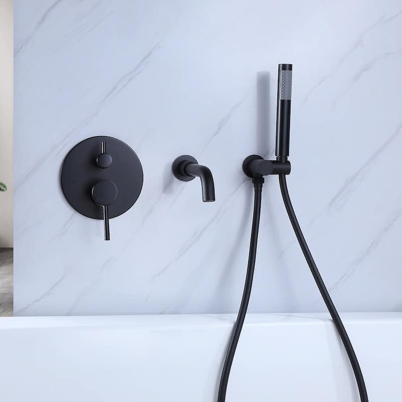 Wall Mount Tub Faucet with Handheld Shower - Black