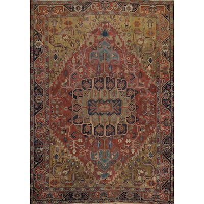 Hand Knotted Oriental 100% Wool Carpet Traditional Medallion Oranges & Rust Heriz (serapi) Area Rug - 10' 7'' X 8' 9''