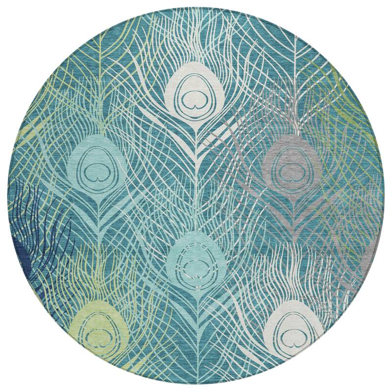 Machine Washable Indoor/ Outdoor Modern Peacock Chantille Rug