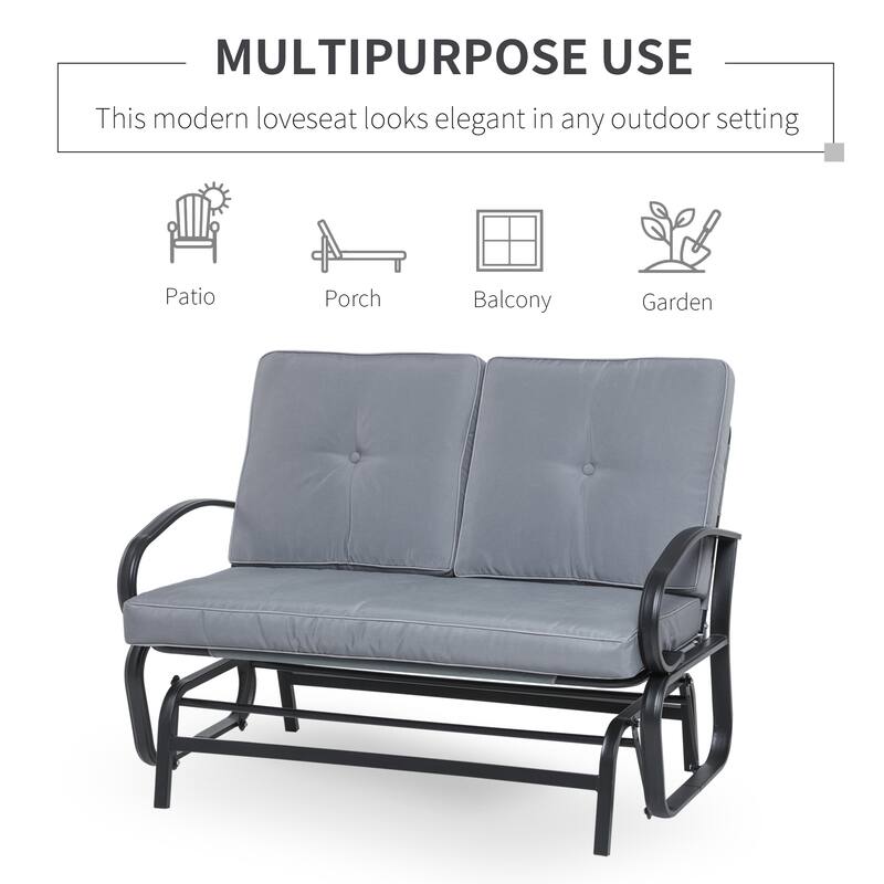 Outsunny Outdoor 2-Person Glider Rocking Chair with Cushions and Armrest for Backyard Garden