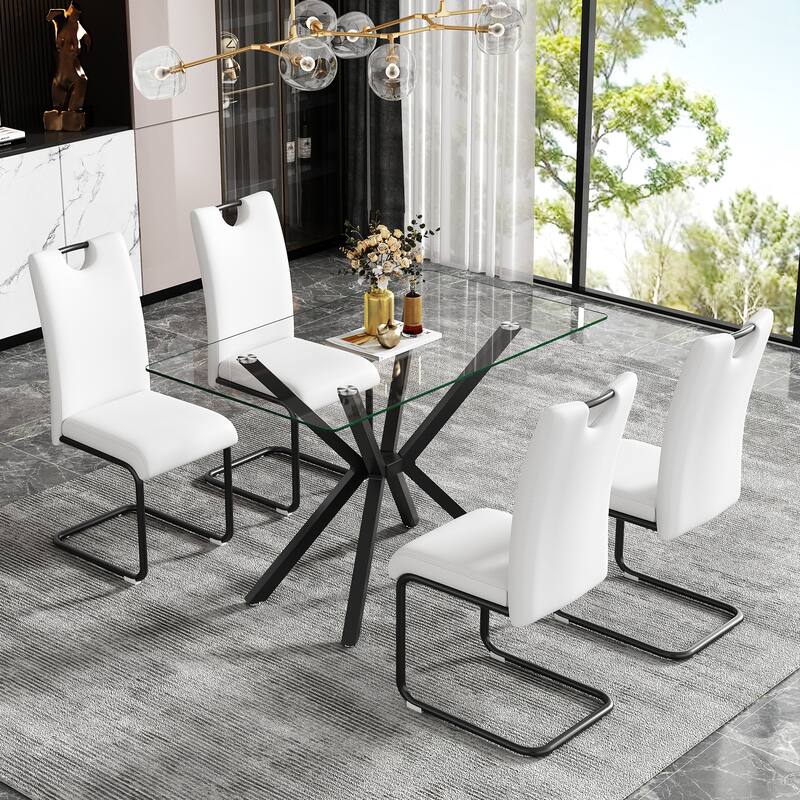 47.24" Rectangular Clear Tempered Glass Dining Table,Stylish Design with Metal Legs, Kitchen Table for Dining Room