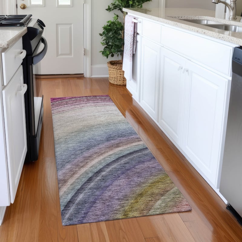 Machine Washable Indoor/ Outdoor Chantille Abstract Wave Rug - Beige - 2'3" x 7'6"