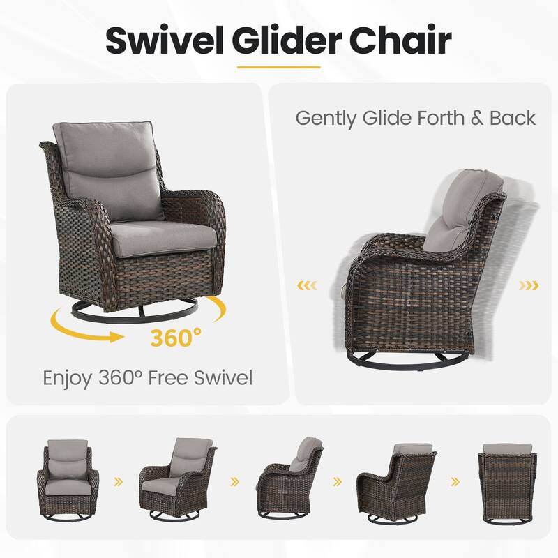 Gymojoy Outdoor Wicker Swivel Glider Chairs with 5" Cushions