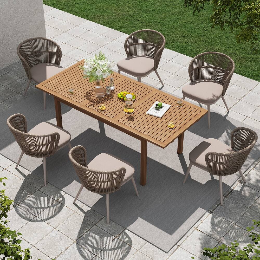 Outdoor 7-Piece Patio Dining Chair and Extendable Wood Dining Table